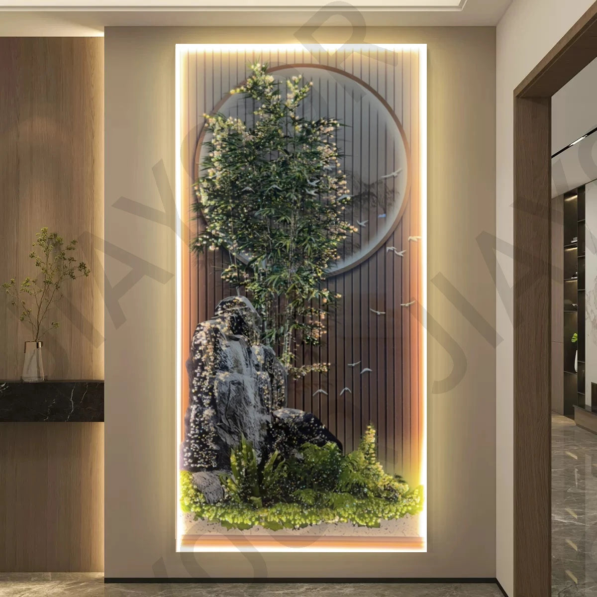 Bamboo Led With Lights Landscape Scenery  Corridor Hanging Paintings Room Decoration Home Decorations Wall Lamp Bedroom Mood