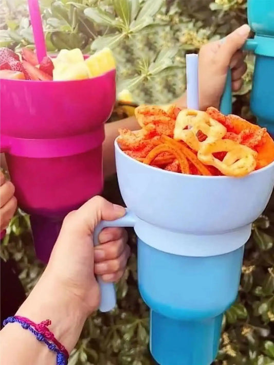 Snack Cup with Handle All-in-one Drink Cup Water Cup Straw