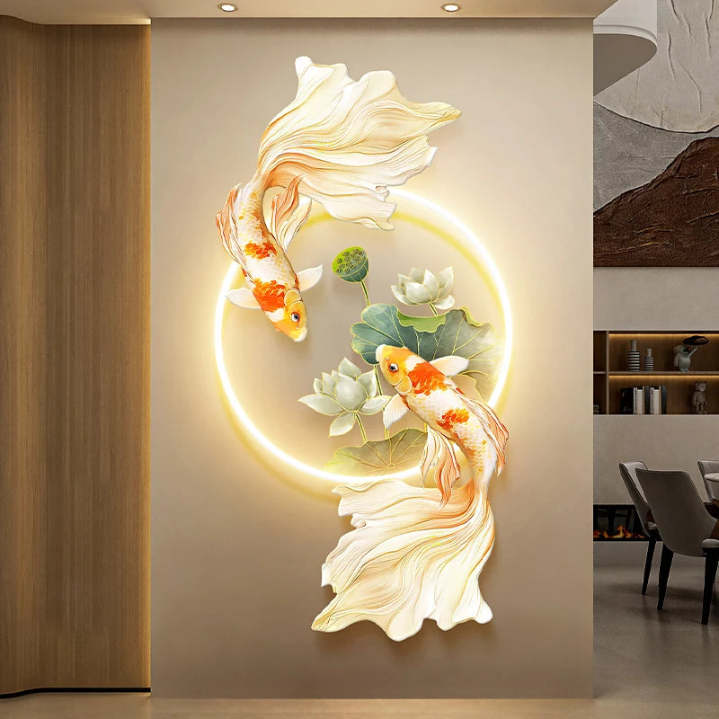 Koi Fish Lotus Hanging Wall Lamp