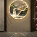 Entrance Foyer Decoration Painting High Mountains Flowing Water Landscape Hanging Painting Led Light Wall Lamp Home Wall Decor