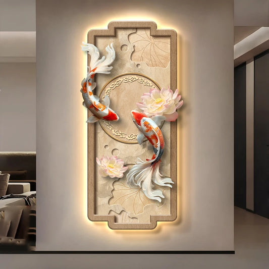 Koi Lotus Atmospheric Sandstone Decorative Painting Corridor Mural Lamp Wall Lamp Room Decoration Led Lights Home Decoration