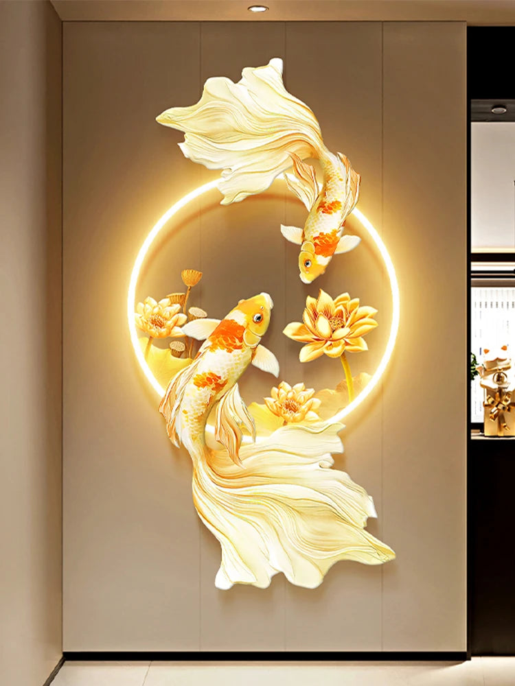 Koi Fish Lotus Hanging Wall Lamp