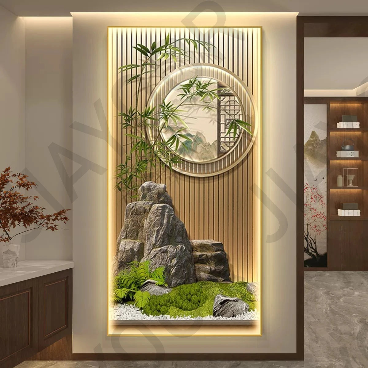 Bamboo Led With Lights Landscape Scenery  Corridor Hanging Paintings Room Decoration Home Decorations Wall Lamp Bedroom Mood