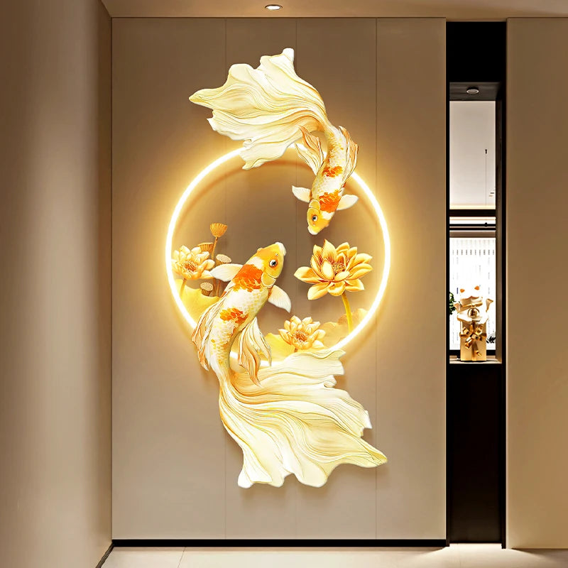 Koi Fish Lotus Hanging Wall Lamp