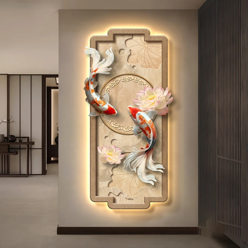 Koi Lotus Atmospheric Sandstone Decorative Painting Corridor Mural Lamp Wall Lamp Room Decoration Led Lights Home Decoration