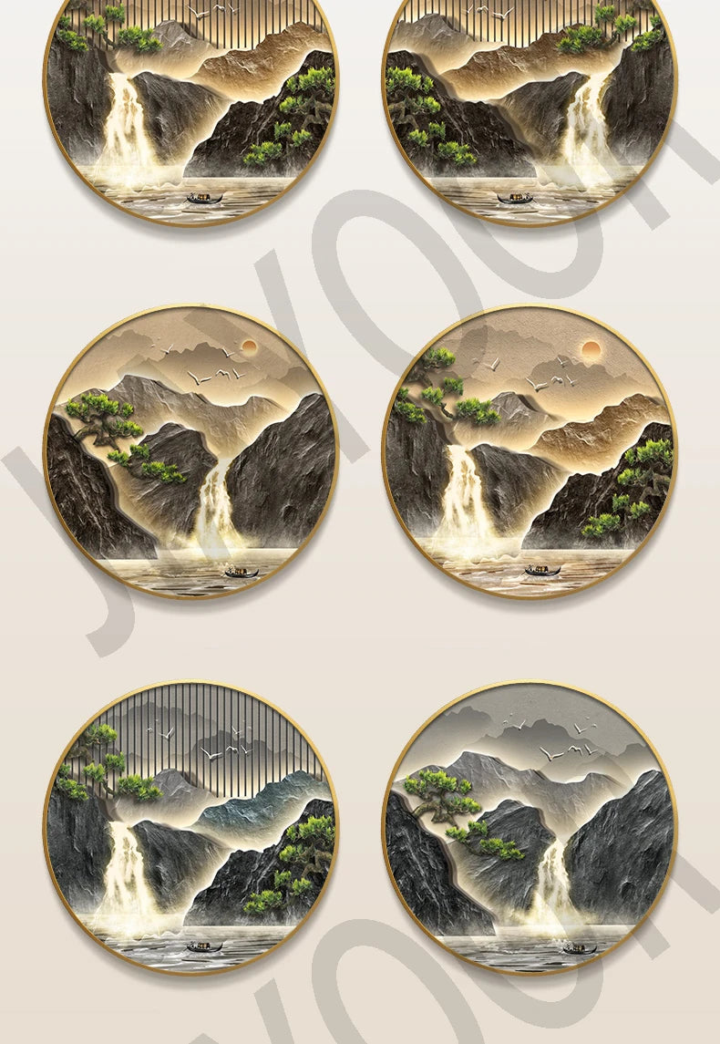 Entrance Foyer Decoration Painting High Mountains Flowing Water Landscape Hanging Painting Led Light Wall Lamp Home Wall Decor