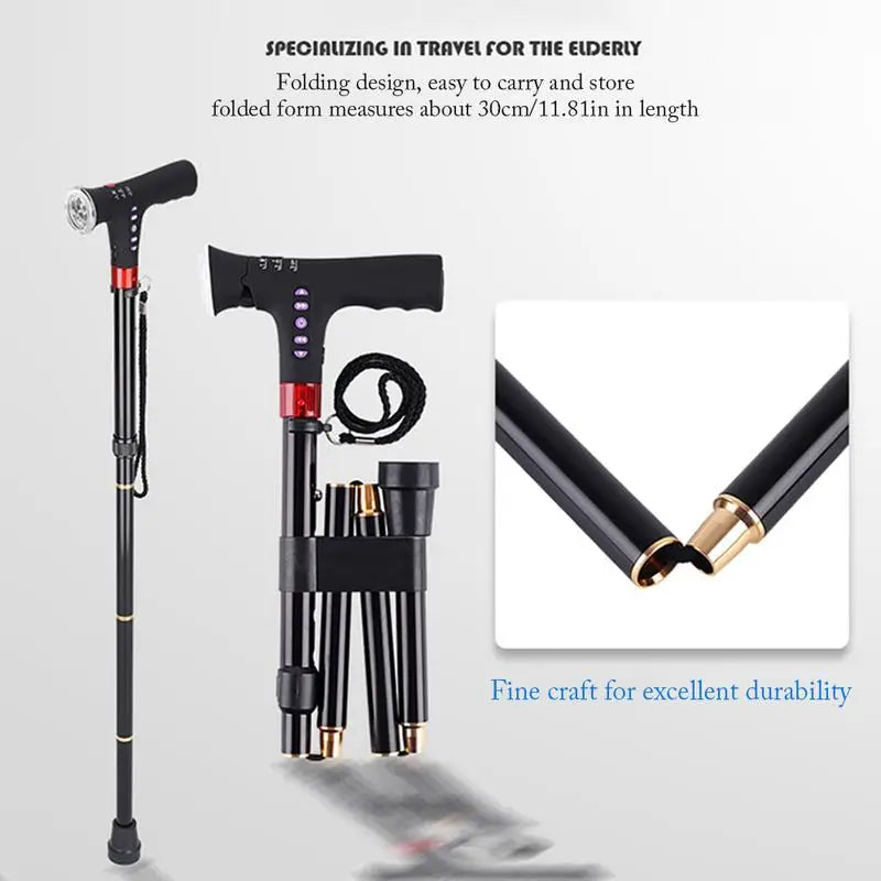 Telescopic Folding Cane With Alarm LED Radio