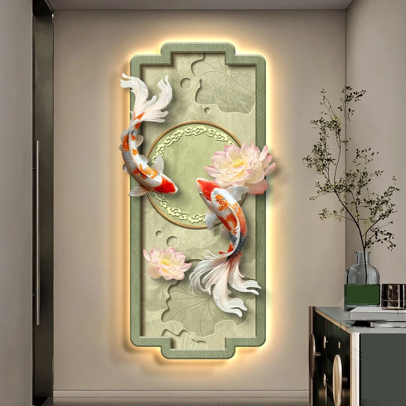 Koi Lotus Atmospheric Sandstone Decorative Painting Corridor Mural Lamp Wall Lamp Room Decoration Led Lights Home Decoration