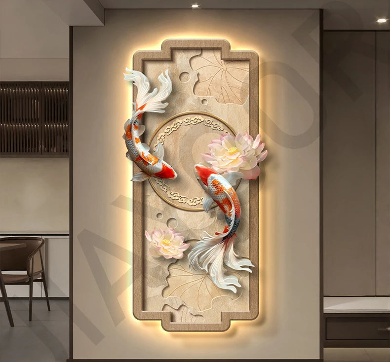 Koi Lotus Atmospheric Sandstone Decorative Painting Corridor Mural Lamp Wall Lamp Room Decoration Led Lights Home Decoration