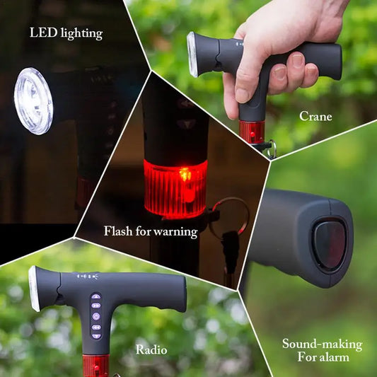 Telescopic Folding Cane With Alarm LED Radio