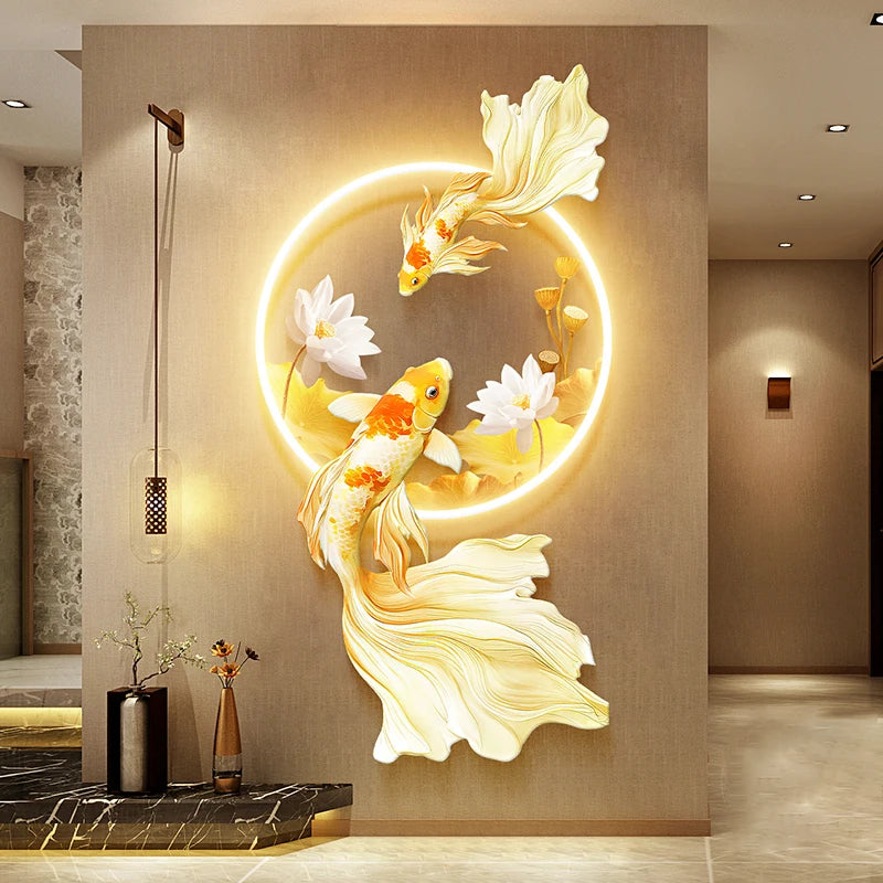 Koi Fish Lotus Hanging Wall Lamp