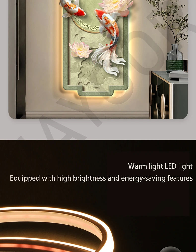 Koi Lotus Atmospheric Sandstone Decorative Painting Corridor Mural Lamp Wall Lamp Room Decoration Led Lights Home Decoration