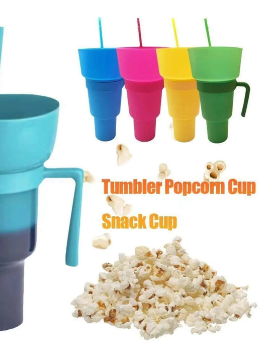 Snack Cup with Handle All-in-one Drink Cup Water Cup Straw